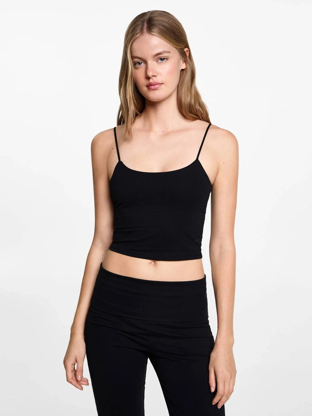 Mango Black Cropped Spaghetti-Strap Camisole